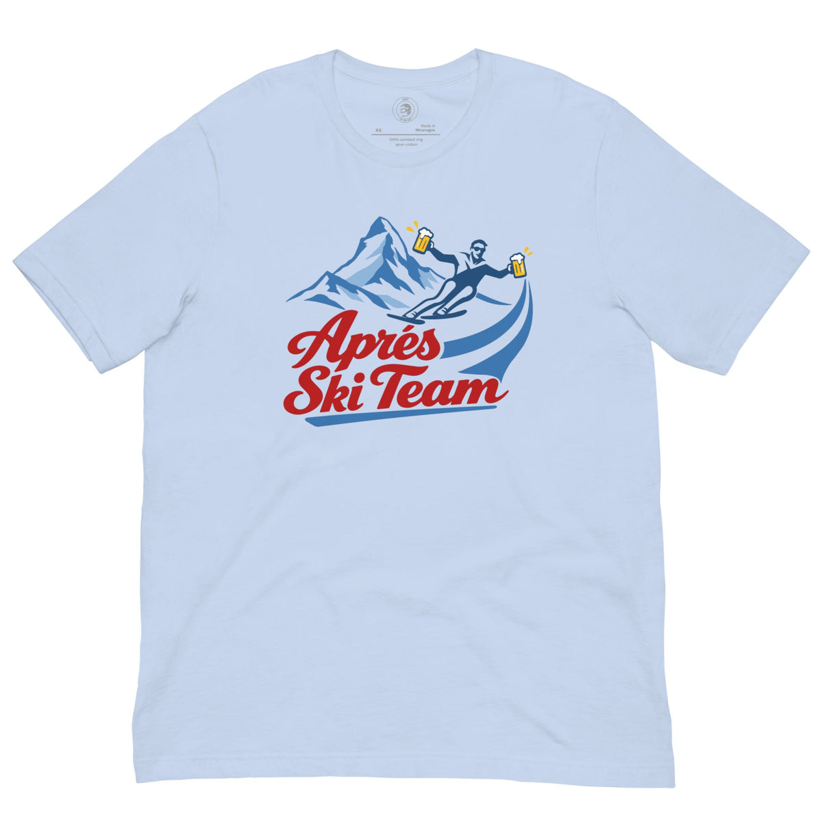 Jerry of the Day Send Apres Ski Team Tee Shirt in blue. Funny ski and snowboard gifts shirts and apparel.