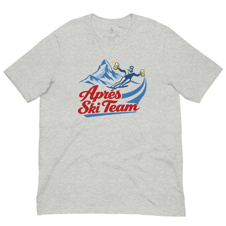 Jerry of the Day Send Apres Ski Team Tee Shirt in grey. Funny ski and snowboard gifts shirts and apparel.