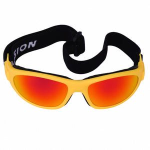 Jerry of the Day Send-O-Vision 10.0 The Jenius - Polarized in yellow with goggle strap front view. Funny ski and snowboard gifts, gear and apparel. 