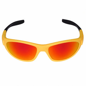Jerry of the Day Send-O-Vision 10.0 The Jenius - Polarized in yellow with sunglass arms front view. Funny ski and snowboard gifts, gear and apparel. 