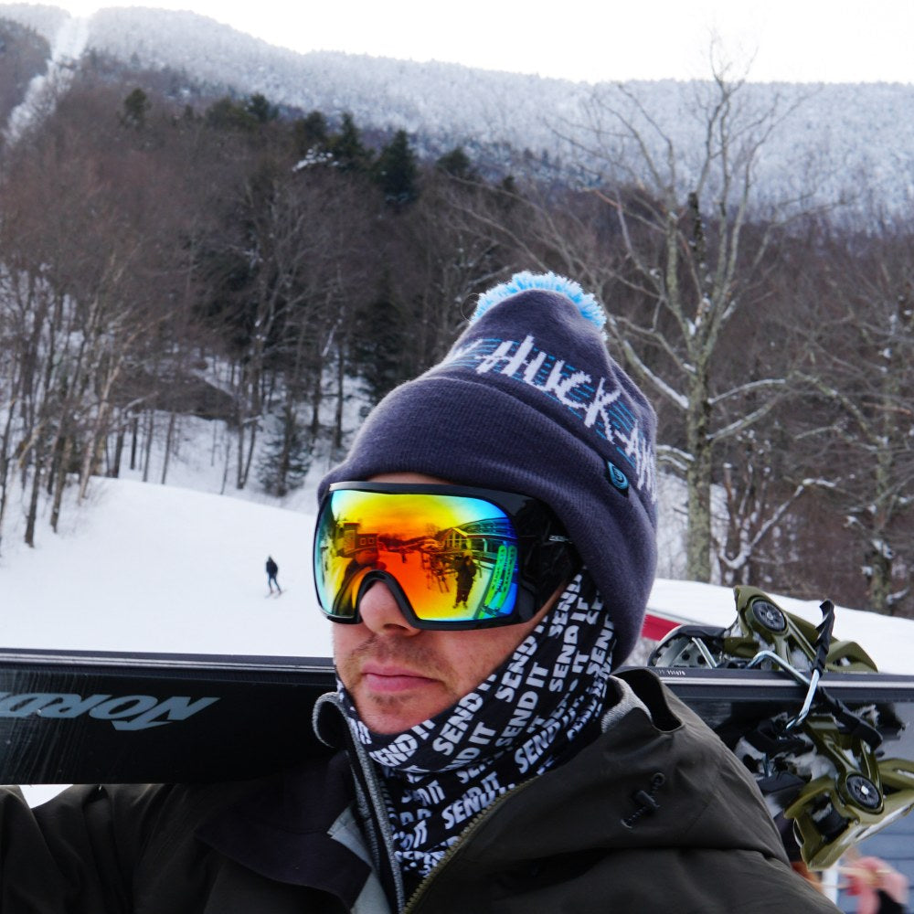 Jerry of the Day skier and snowboarder wearing funny ski glasses, goggles, hat and neck tube.
