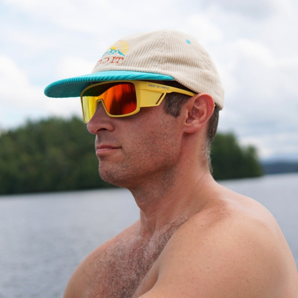 Jerry of the Day Send-O-Vision 9.0 Sidekicks- Polarized in yellow man on lake boating. Funny ski and snowboard gifts, shirts and apparel. 