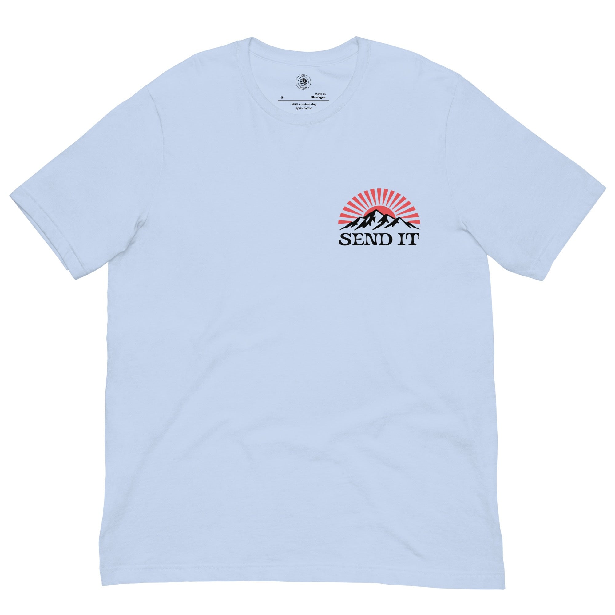Jerry of the Day Send It Summit Tee Shirt in blue. Funny ski and snowboard shirts and apparel.