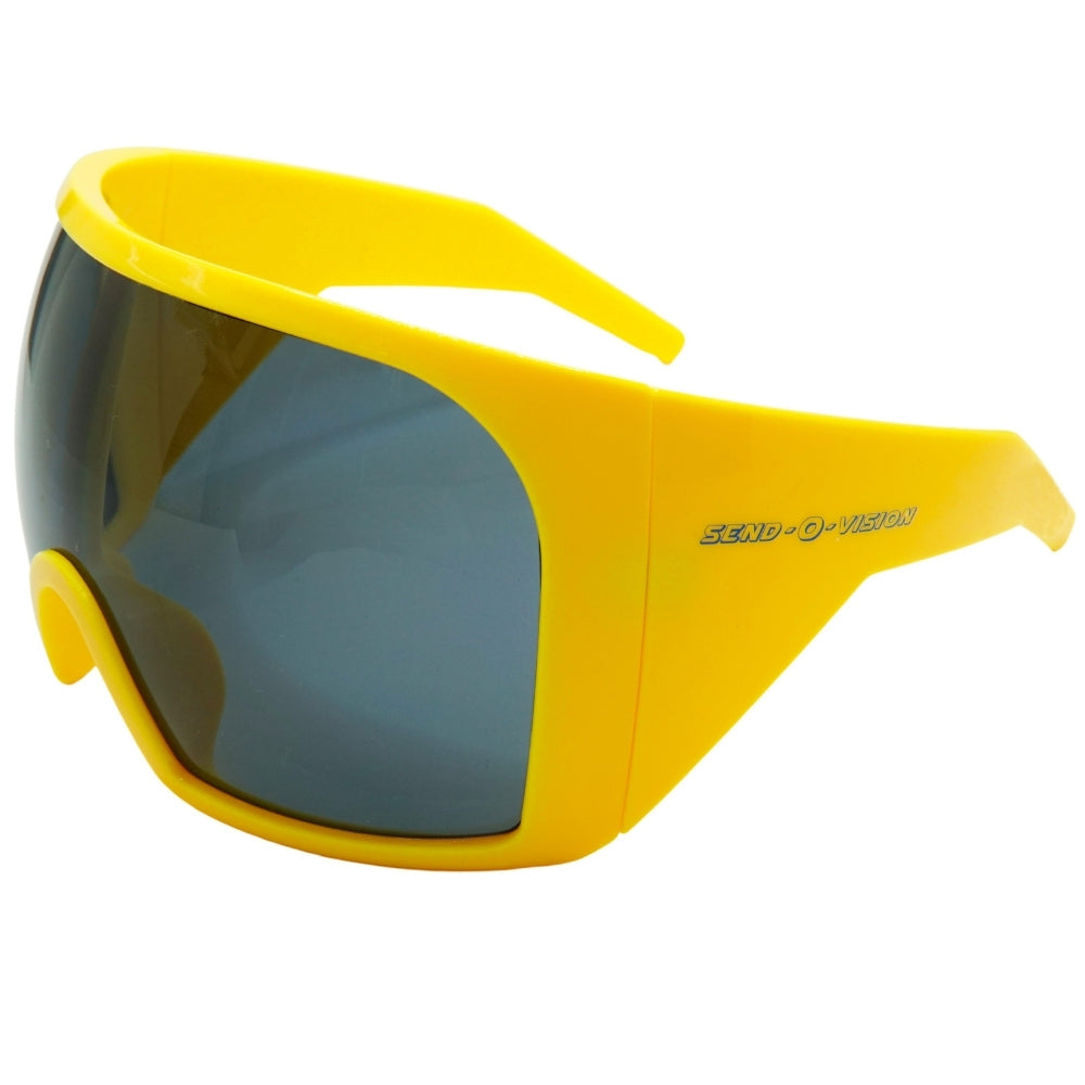 Jerry of the Day Send-O-Vision Magnum glasses in yellow, side view. Funny ski apparel and gifts.