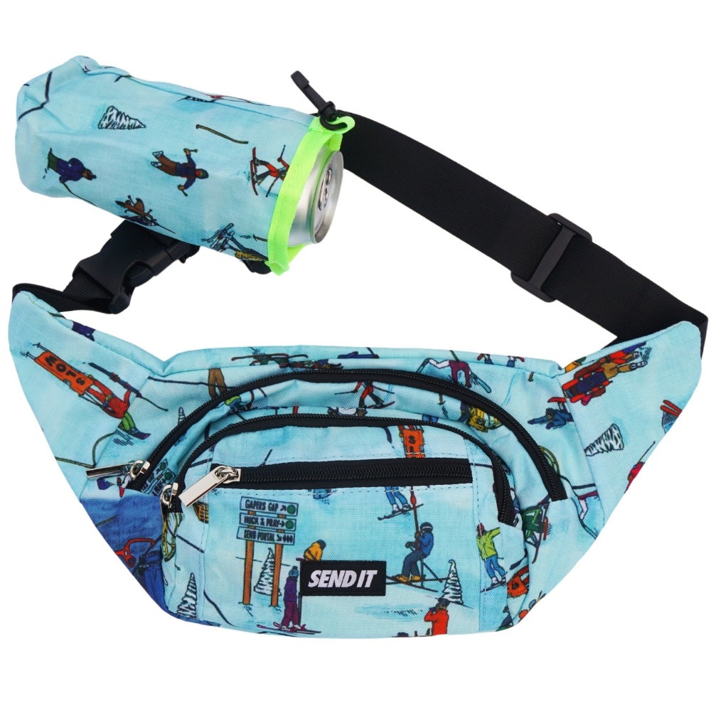 Jerry of the Day Send It Fanny Pack, front view. Funny ski and snowboard gifts, shirts and apparel.