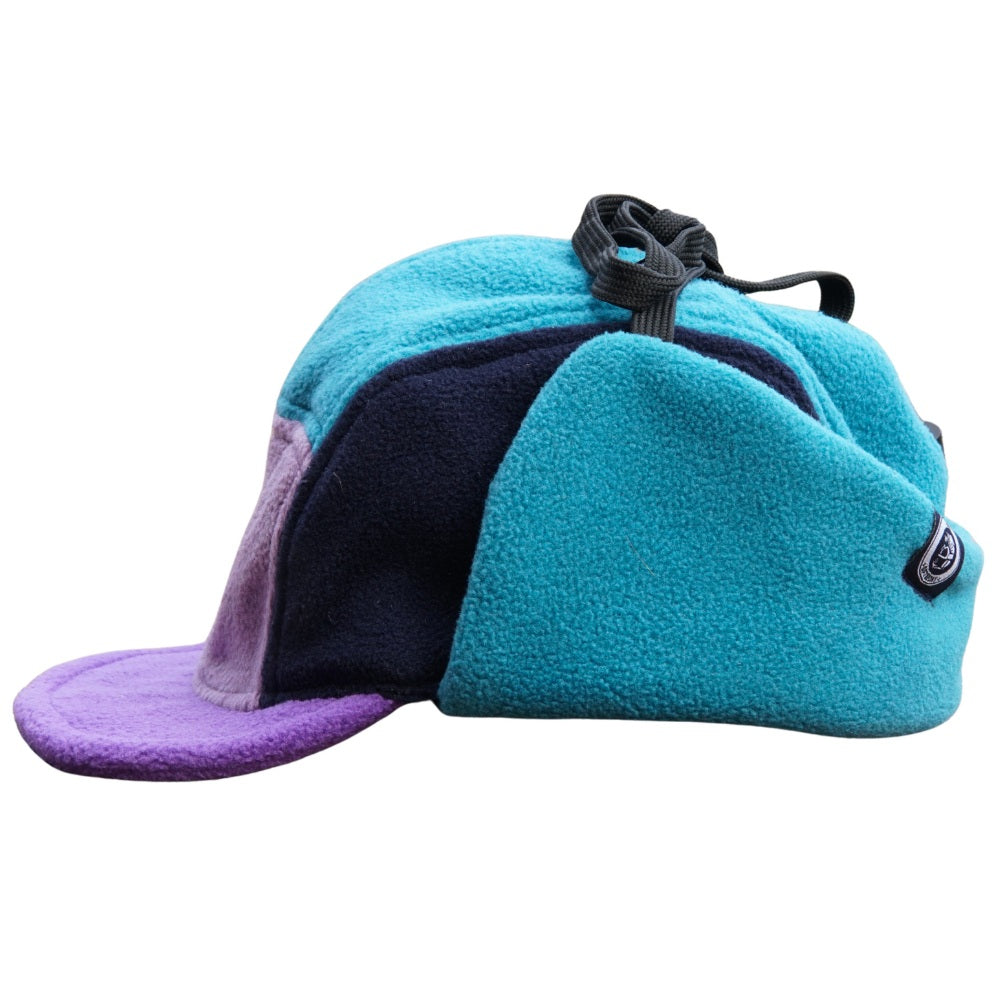 Jerry of the Day Jerry Trapper Turbo Respect The Send Hat in purple blue black side view.  Funny ski and snowboard gifts, shirts and apparel.