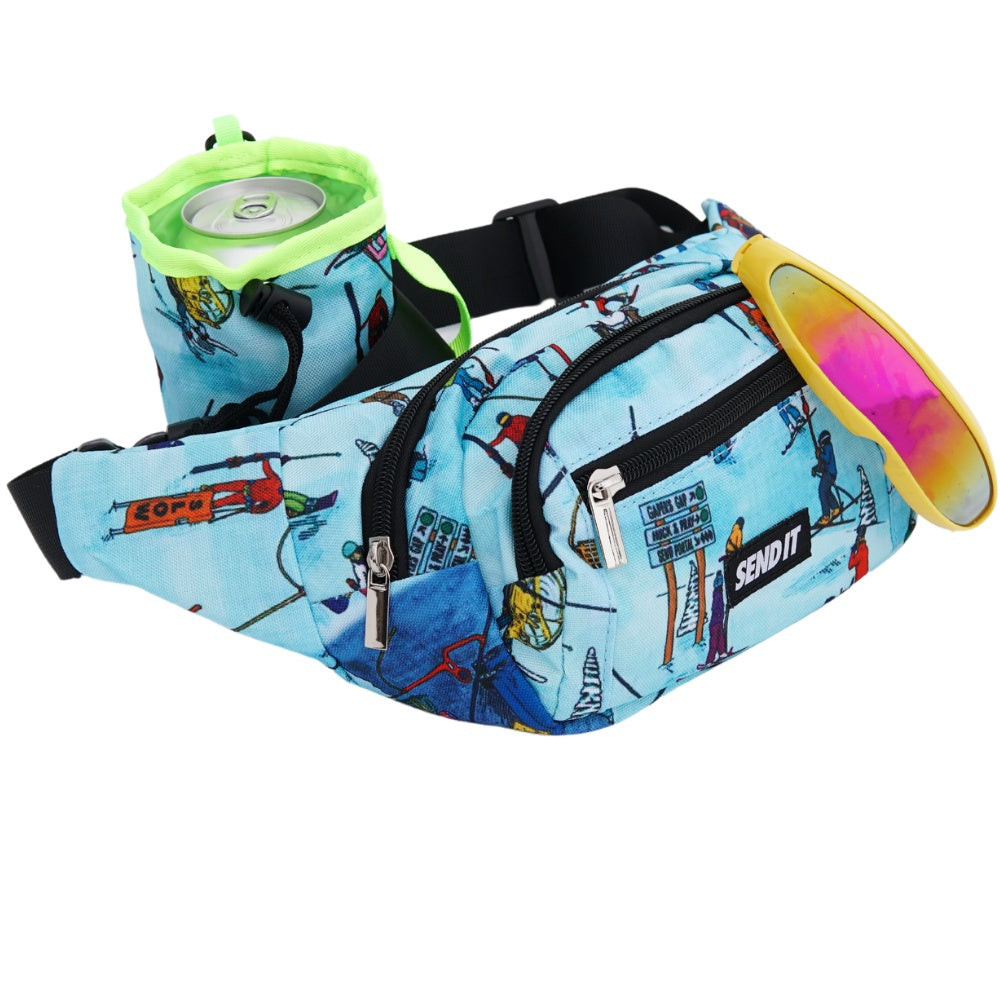 Jerry of the Day Send It Fanny Pack, side view. Funny ski and snowboard gifts, shirts and apparel.