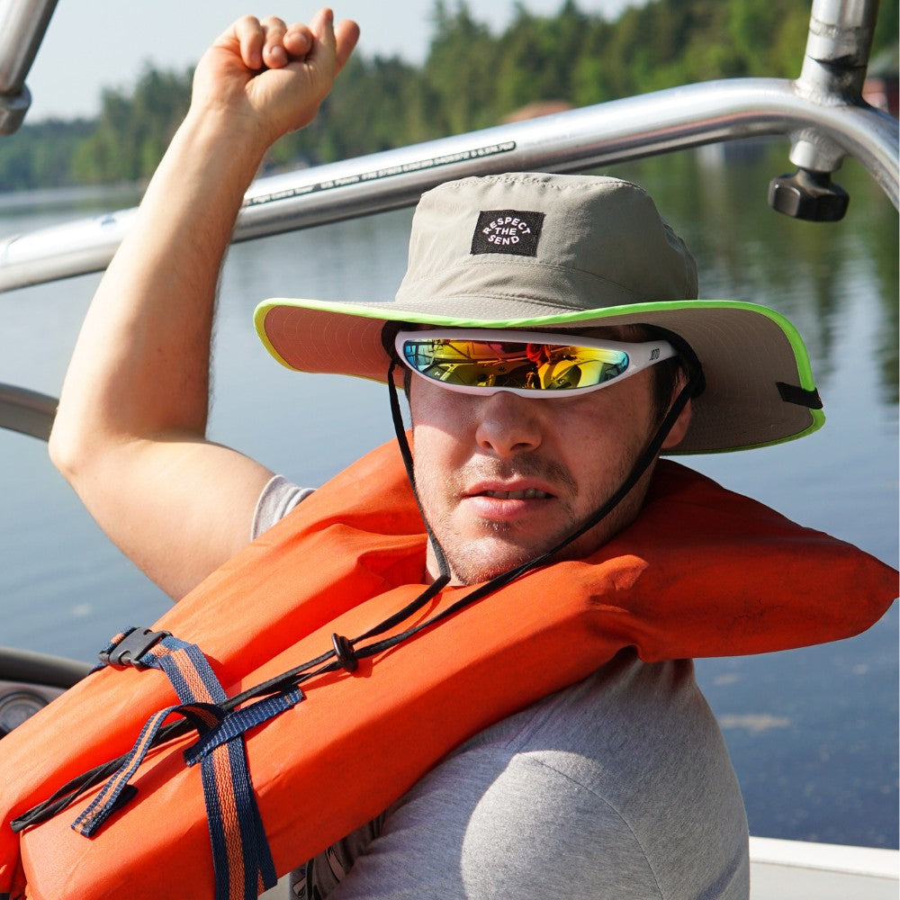 Jerry of the Day Send-O-Vision Jerry of the Day Glasses in white, man wearing on boat. Funny ski and snowboard gifts, shirts, and apparel.