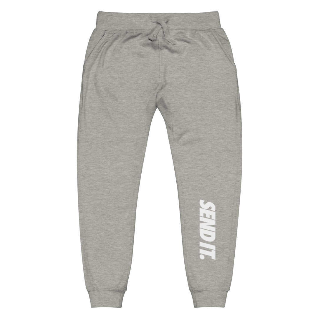Jerry of the Day Send It Fleece Sweatpants in carbon grey. Funny ski and snowboard gifts, shirts and apparel.