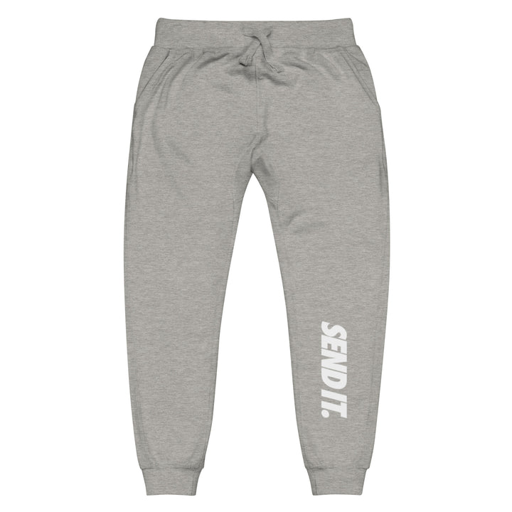 Jerry of the Day Send It Fleece Sweatpants in carbon grey. Funny ski and snowboard gifts, shirts and apparel.