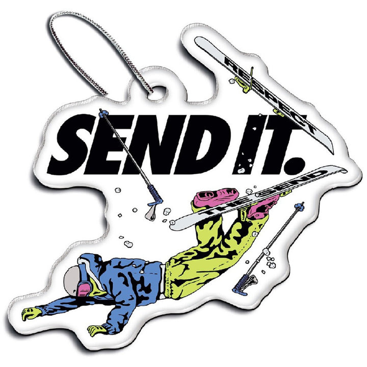 Jerry of the Day Send It Ornament. Funny ski and snowboard gifts, shirts, and apparel.