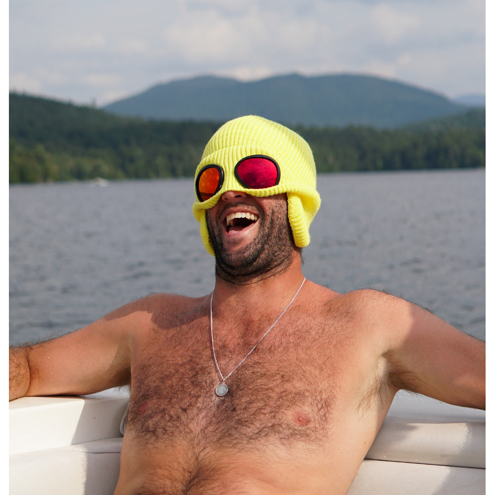 Jerry of the Day Send-O-Vision 4.0 The Send Burglar, man laughing on boat. Funny ski and snowboard gifts, shirts, and apparel. 