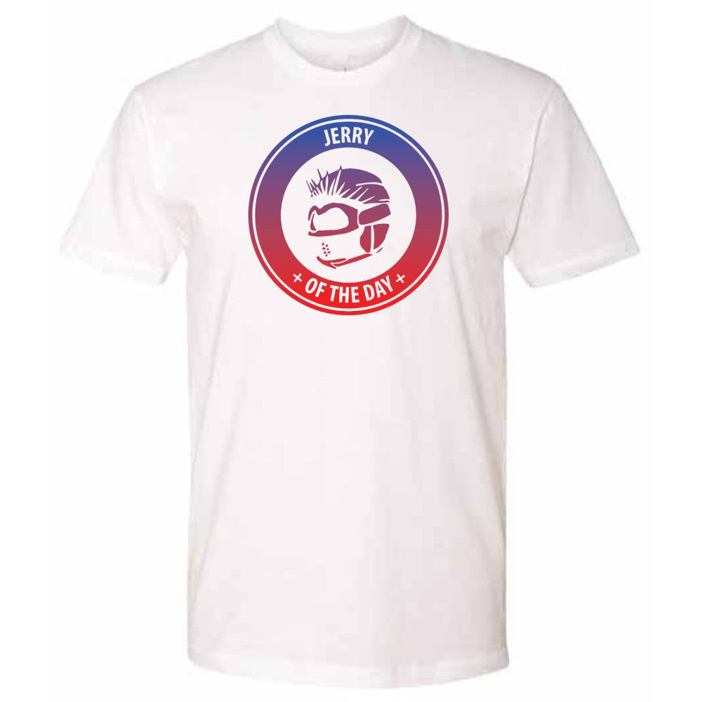 Jerry of the Day Ombre Logo Tee, front view. Funny ski and snowboard gifts, shirts, and apparel.