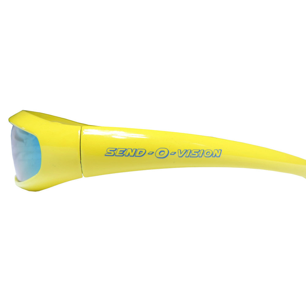 Jerry of the Day Send-O-Vision Jerry of the Day Glasses in yellow, side view. Funny ski and snowboard gifts, shirts, and apparel.